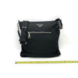 Prada front logo black nylon triangle pocket shoulder bag Tessuto